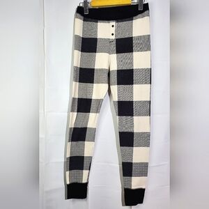 Old Navy Cream/Grey/Black Plaid Waffle Knit Cozy Thermal Pajama Leggings- Medium